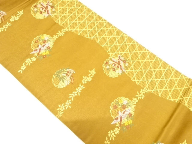 JAPANESE KIMONO / VINTAGE FUKURO OBI / SILK / WOVEN PHOENIX & SAKURA